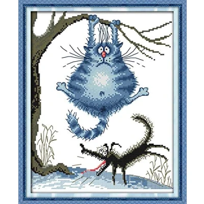Afbeelding van Kruissteekkits, Awesocrafts moet eerder afvallen, Cat Easy Patterns Cross Stitching Borduurpakket Levert Kerstmis, gestempeld of geteld (kat, gestempeld)