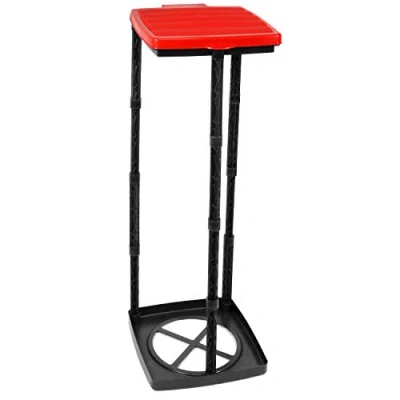 Afbeelding van COM FOUR® vuilniszakstandaard met deksel, in 3 mogelijke hoogtes op te zetten, ideaal voor huis, tuin, werkplaats en camping uw afvalverwerking (Deksel rood)