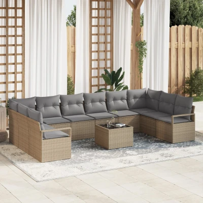 Afbeelding van vidaXL 11 delige Tuin Sofa Set met Kussens Zwart Poly Riet