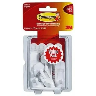 Afbeelding van Command Kleine gereedschapshaak, verpakking van 6 haken en 12 plakstrips, wit schadevrij ophangen Houdt tot 450 g