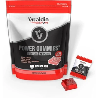 Afbeelding van VITALDIN SPORT Power Gummies Cafeïne en taurine — Snelle aanhoudende energie 80 mg cafeïne, 40 per portie + vitamine B6 Doypack van 30 gummy bites Smaak rood fruit Vegan
