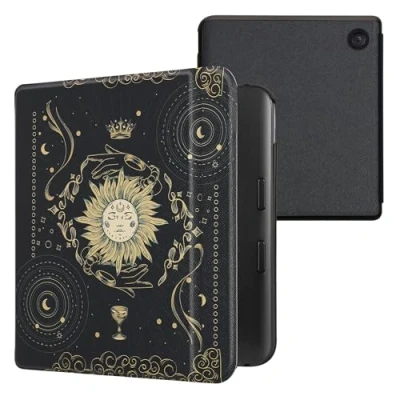 Afbeelding van kwmobile E reader hoesje geschikt voor Kobo Libra Colour hoes flip case met magnetische sluiting Ereader cover Tarotkaart design in donkerblauw / geel zwart