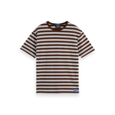 Afbeelding van Scotch &amp; Soda Relaxed FIT Striped Tshirt print, Heren, Maat: Medium, Cold brew/ sky blue