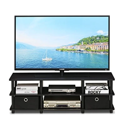 Afbeelding van Furinno Econ TV kast/entertainment Center met 6 vakken en 2 laden, hout, espresso/zwart, 39,62 x 108,66 40,39 cm