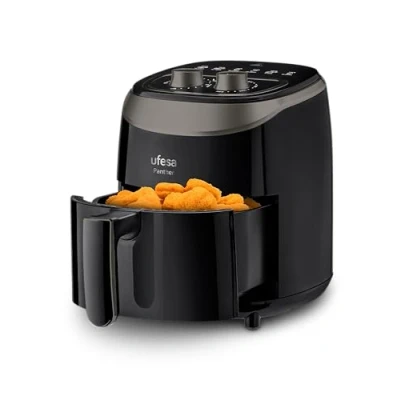 Afbeelding van Ufesa Panther, Air Fryer Zonder Olie van 3,5L, 8 Programma&#039;s, 1200 W, Timer, Temperatuur 80ºC 200ºC, Geen BPA of PFOA, Antiaanbakmand en lade, Zwart