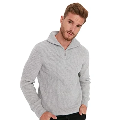 Afbeelding van Trendyol Antraciet Regular Fit Wollen Rits Coltrui Trui Tmnaw22Kz0347