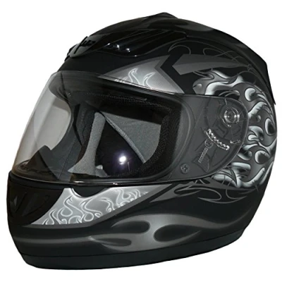 Afbeelding van Protectwear H 510 GR L motorhelm, integraalhelm met vlammendesign in zwart zilver wit mat, maat