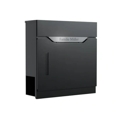 Afbeelding van Bl4ckPrint Premium brievenbus met krantenvak en kijkvenster antraciet gepersonaliseerd familienaam, straat huisnummer hoogwaardige muurbrievenbus