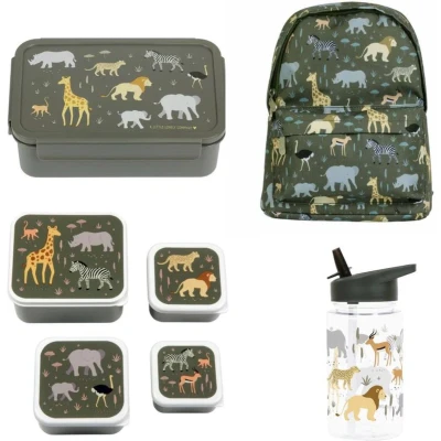 Afbeelding van A Little Lovely Company Back to school set Rugzak/Drinkfles/4 Snackdozen/Bentobox Savanne