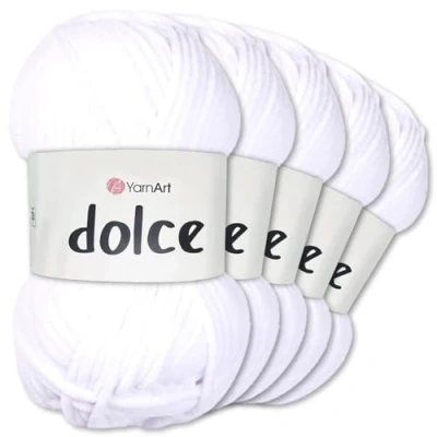 Afbeelding van Frida&#039;s Wollhaus YarnArt 5 x 100 g Dolce Chenille wol garen breien haken amigurumi 52 kleuren (741, wit)