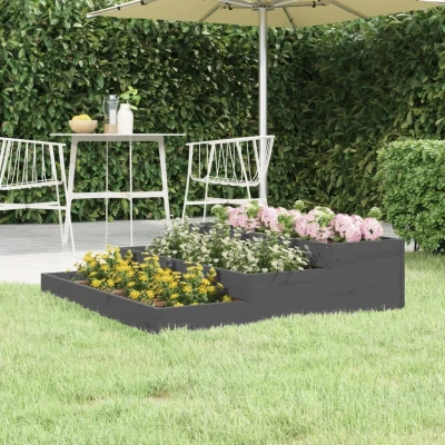 Afbeelding van Plantenbak 107x107x27 cm massief grenenhout grijs