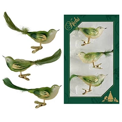 Afbeelding van Krebs glas Lauscha Kerstdecoratie/kerstboomversiering van vogels op clip kleur: groen transparant 3 stuks afmetingen: ca. 11 cm