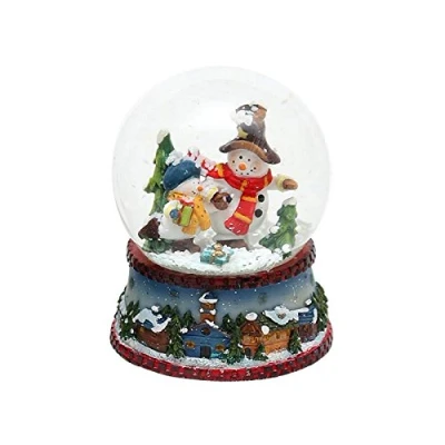 Afbeelding van Mooie kleine sneeuwbol met sneeuwpop en rode sjaal, afmetingen ca. 9 x 7 cm/diameter 6,5 cm