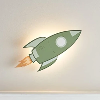 Afbeelding van Lights4fun LED wandlamp Raket Afstandsbediening Timer Batterij aangedreven Indoor Nursery Decor