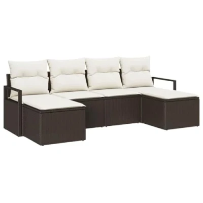 Afbeelding van vidaXL 6 delig Tuin Sofa Set met Kussens Bruin Poly Rattan