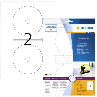 Afbeelding van Etiket HERMA 8624 CD 116mm wit opaqua 20stuks