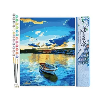 Afbeelding van Figured&#039;Art Schilderen op Nummer Volwassenen canvas Kleine boot bij zonsopgang Handwerk acrylverf Kit DIY Compleet 40x50cm zonder frame