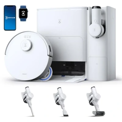 Afbeelding van ECOVACS DEEBOT T30S Combo Robotstofzuiger met dweilfunctie en accu handstofzuiger, all in one reinigingsstation, 11000 Pa, ZeroTangle technologie, TruEdge™ randreiniging, warm water dweilen