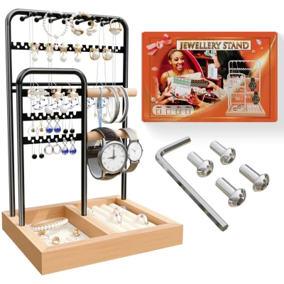 Afbeelding van sieradenstandaard, kettingstandaard, sieradenhouder, sieradenlade van fluweel, sieradenorganizerstandaard, kettingstandaard voor kettingen, armbanden, ringen, zwart