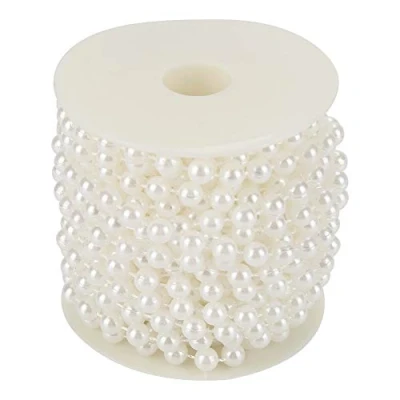 Afbeelding van 10 m/rol 8mm katoenen lijn kunstmatige parel kralen string ketting slinger bloemen bruiloft decoratie doe het zelf ambachtelijke (wit)