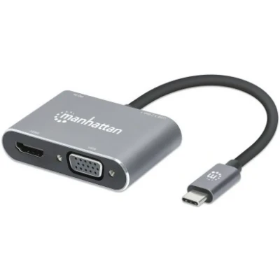 Afbeelding van Manhattan USB C to HDMI &amp; VGA 4 in 1 Docking Konverter Laptopdockingstation Power Delivery