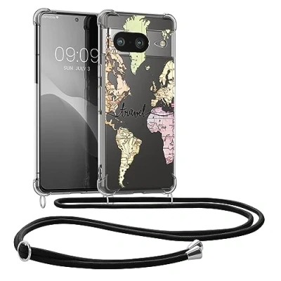 Afbeelding van kwmobile telefoonhoesje geschikt voor Google Pixel 8 Hoesje met telefoonkoord Back cover smartphone Case in zwart / meerkleurig transparant
