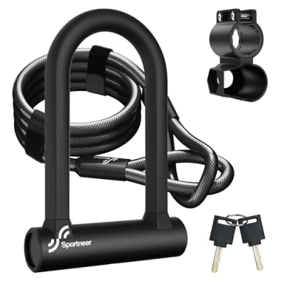 Afbeelding van Strijkslot voor fiets, fietsslot U met 152 cm lang kabelslot, 2 in 1 sleutel, biegelslothouder, straat mountainbikes