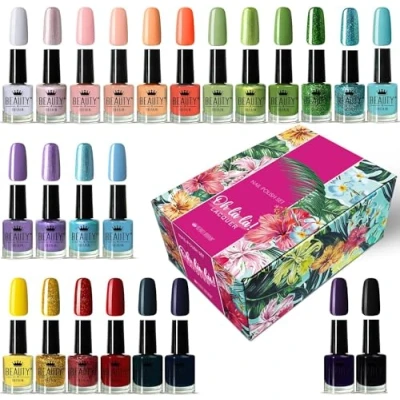 Afbeelding van Oh La Lacquer Nagellak Set Luxe Collectie van 24 Moderne Kleuren (elk 12 ml) Langdurig, Snel Drogend, Hoog Gepigmenteerd, Stijlvolle Bloemenbox