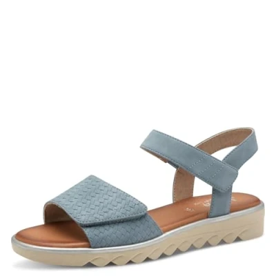 Afbeelding van Jana Softline 8 28265 42 802 Denim Damessandalen, comfortabele extra brede alledaagse schoen, feestelijk, elegant, platte sandalen, 38 EU breed, denim, Breed
