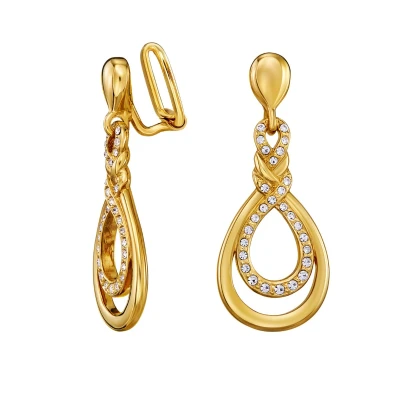 Afbeelding van Traveller Clip Oorbellen Oorclips Dames Hangers Goudkleurig Kristallen Preciosa Crystals Design 35x15 mm 157736