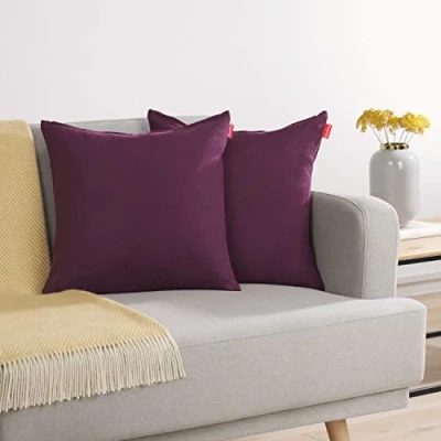 Afbeelding van Blumtal Chenille Kussenslopen Set van 2 Zacht en met Blinde Rits Kussenhoes 45 x 45, Aubergine Paars