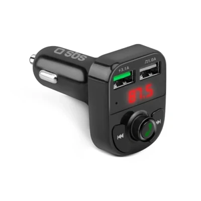 Afbeelding van Sbs 15W Autolader Met Bluetooth Fm Zender, Radio, Handsfree, Mp3, Audiospeler, Lcd Display, Geïntegreerde Bediening, Snelladen, Adaptive Fast Charge (Afc), Usb 3.1, 12V Aansluiting, Zwart