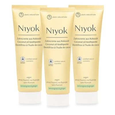 Afbeelding van Niyok® tandpasta van biologische kokosolie &quot;Citroengras &amp; gember&quot; (3 x 75 ml) Natuurlijke voor witte tanden Intensieve verzorging en frisheid Beschermt het tandvlees Zonder fluoride