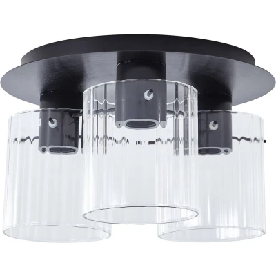 Afbeelding van Lucande plafondlamp 3lichts Glas, metaal H: 20 cm E27 helder, zwart