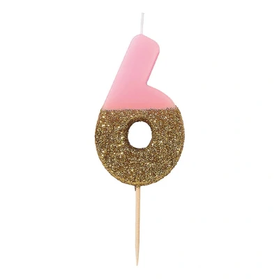 Afbeelding van Talking Tables We Heart Verjaardag Glitter Nummer 6 Kaars, Roze