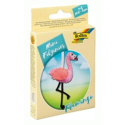 Afbeelding van folia 52909 vilten naaiset voor kinderen, mini zinie, hanger flamingo, 11 delig viltnaaiset het maken van een zelfgenaaide