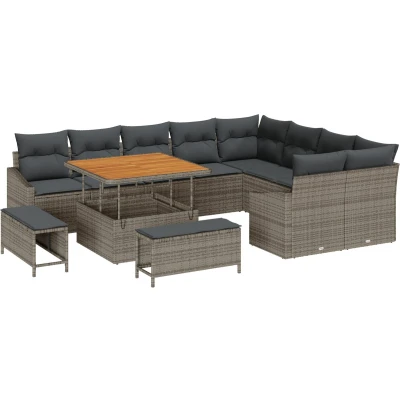 Afbeelding van vidaXL 12 delige tuinsalonset met kussens grijs poly rattan acacia
