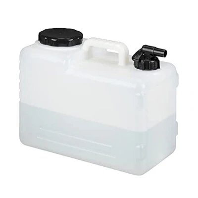 Afbeelding van jerrycan met kraan 15 liter BPA vrij schroefdeksel handgreep camping wit zwart