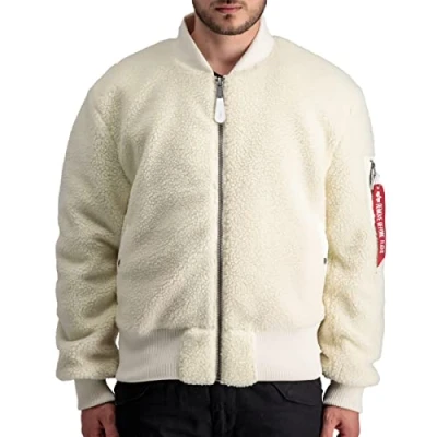 Afbeelding van Alpha Industries MA1 Teddy Fleecejas offwhite, Heren, Maat: Small, Offwhite