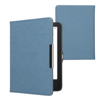 Afbeelding van kwmobile E reader hoesje geschikt voor Tolino Vision 1 / 2 3 4 HD hoes flip case met magneetsluiting Ereader cover Denim design in blauw