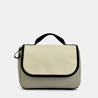 Afbeelding van Ophangbare Toilettas Beige Met Haak Make up Tas Heren / Dames Ophangbaar