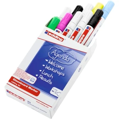 Afbeelding van Edding Glasboardmarker gekleurd gesorteerd streepbreedte 2 3 mm ronde punt 1 stuk 4 90999