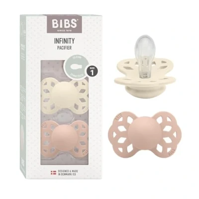Afbeelding van BIBS Infinity Symmetrische speen verpakking 2 stuks, BPA vrij, speen, speen. Siliconen, Gemaakt in Denemarken, Maat 1 (Verpakking stuks), Ivory/Blush