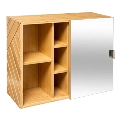 Afbeelding van Five Bamboe Modern Badkamerkast met modulaire spiegel schuifdeur Ideaal voor elke ruimte, groot of klein