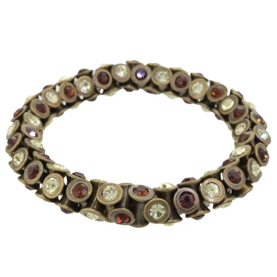 Afbeelding van Behave armband oud goud kleur met groene en bruine steentjes elastische