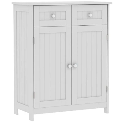 Afbeelding van Vida Designs Priano 2 lade deur badkamerkast opbergkast vloerstaande unit, wit
