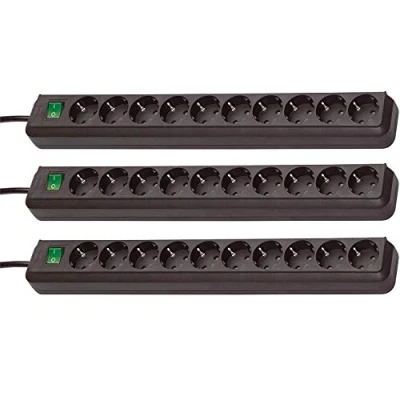 Afbeelding van Brennenstuhl Eco Line 10 voudige stekkerdoos (stekkerdoos met kinderbeveiliging, schakelaar en 3 m kabel) zwart (3 stuks)