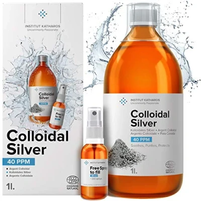 Afbeelding van Premium Colloïdaal Zilver 1000ml ● 40 PPM Optimaal Geconcentreerde Formule, Kleinere Deeltjes, Betere Resultaten Laboratorium Gecertificeerd Gratis Navulbare Spuitfles &amp; E boek Inbegrepen