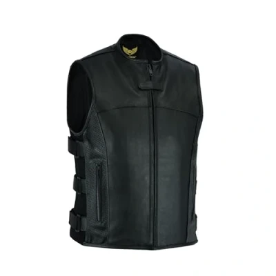 Afbeelding van Leatherick Heren SWAT tactische stijl topnerf Biker lederen gilet met diepe zak en perforatie op zakpanelen