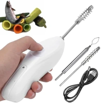 Afbeelding van Elektrische Courgette Appelschiller Corer, Roestvrij Staal Fruit Groente Corer Remover met 2 Snijkoppen, Handheld Vis Schaal Schraper Zeevruchten Ontkalker, Graven